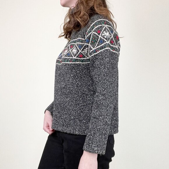 Vintage Wool Fair Isle Christmas Sweater Embroidered Knit Old Money Quiet Luxury - Picture 2 of 9